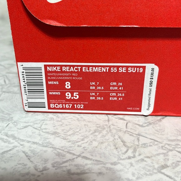 Nike React Element 55 SE SU19 men’s 8 women’s 9.5 like new RED - Picture 3 of 14